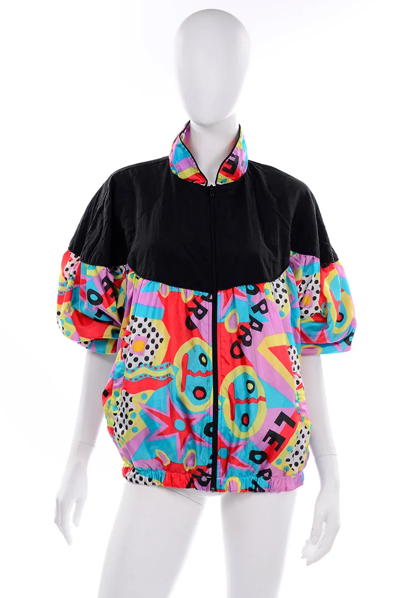 1980s Bright Colorful AKITA Activewear Leopard Zip Front Jacket Windbreaker