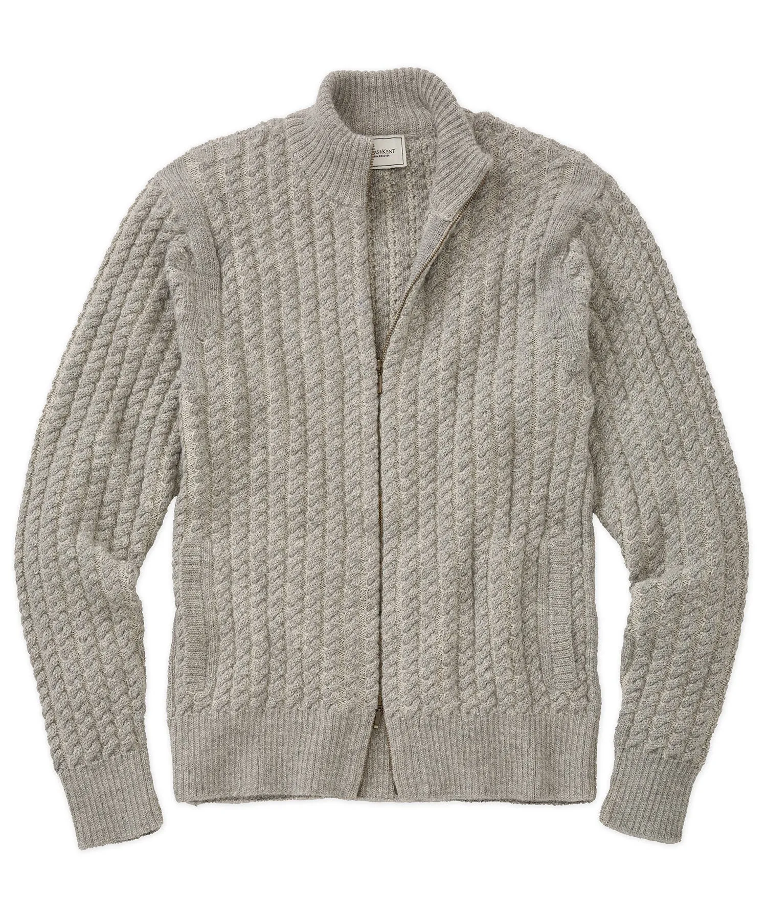 Alpaca Wool Two-Toned Cable Zippered Cardigan