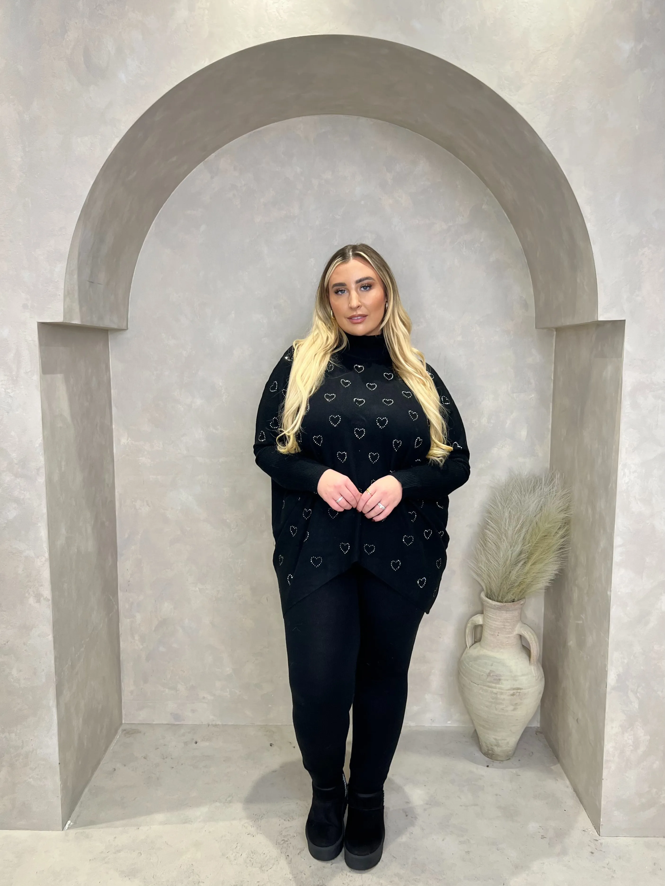Curve Black Heart Embellished Oversize lounge set