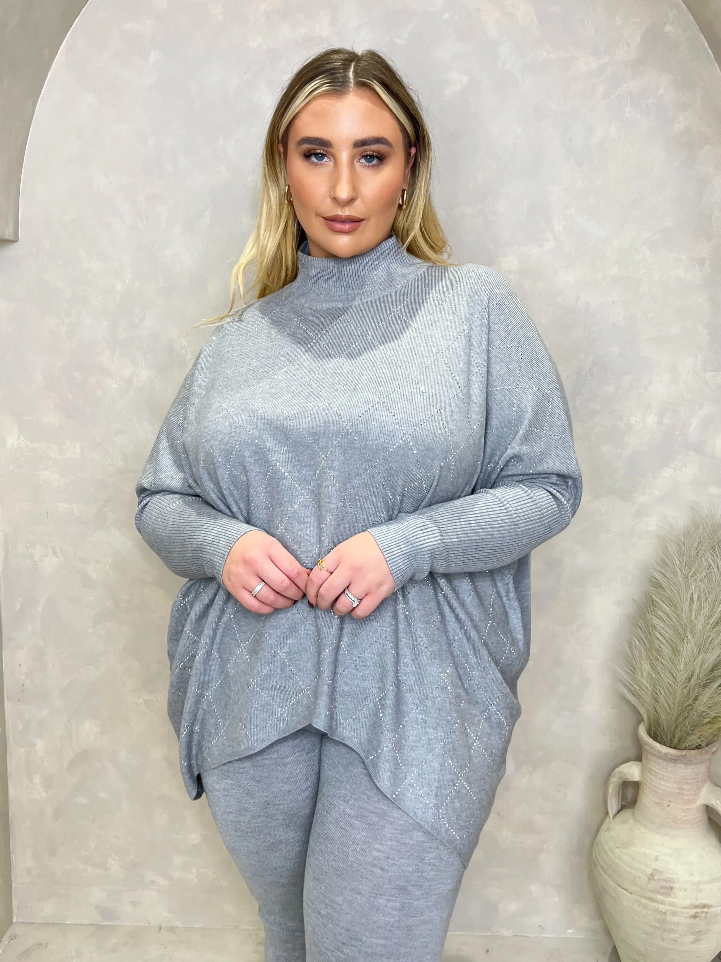 Curve Grey Diamond Embellished Oversize lounge set