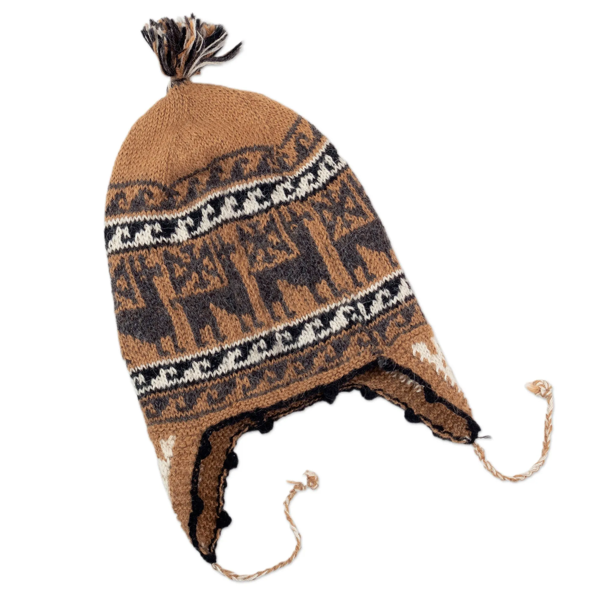 Grey and Brown Alpaca Blend Chullo Hat - Llama Shadow | NOVICA